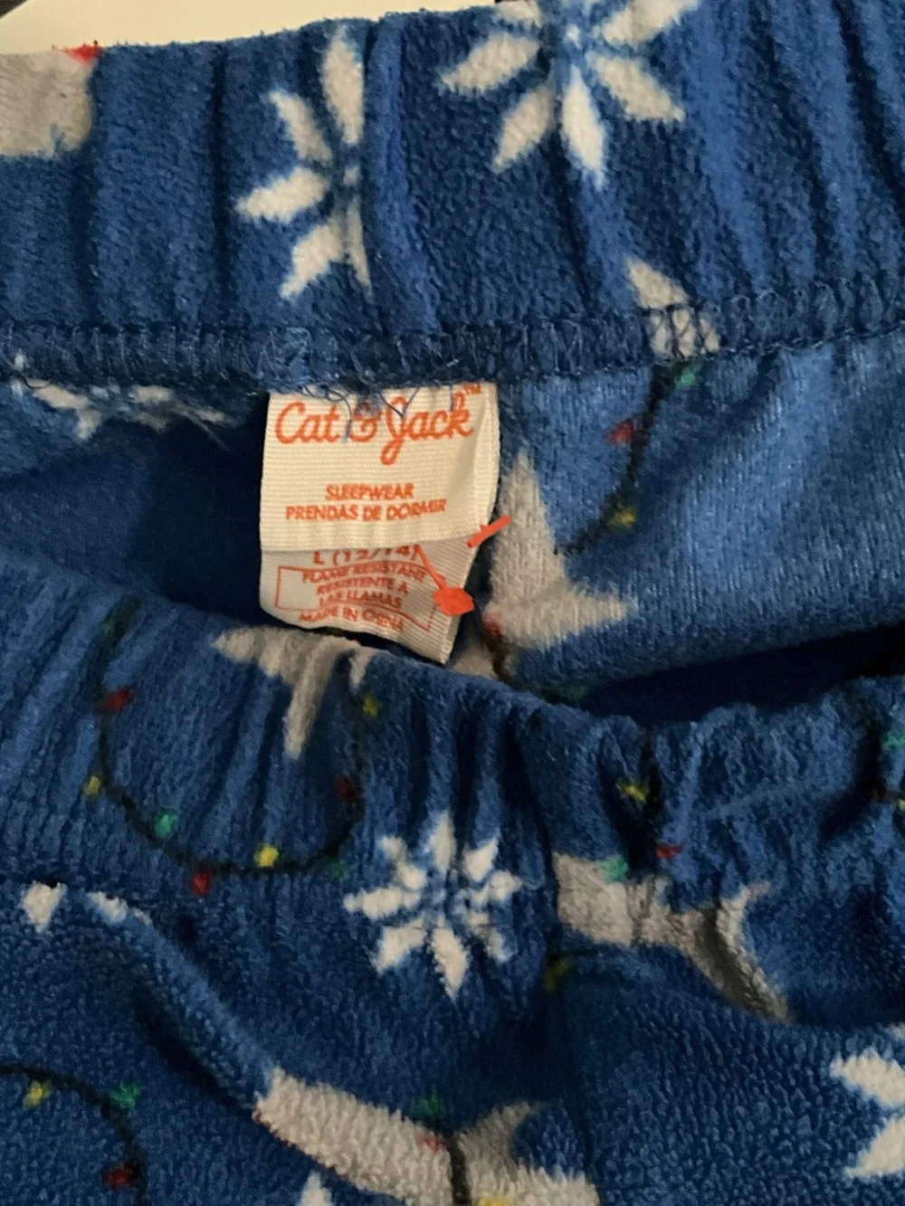 Cat & Jack Holiday Pajama Pants Youth‎ Large 10/12 Santa Shark Fleece Blue